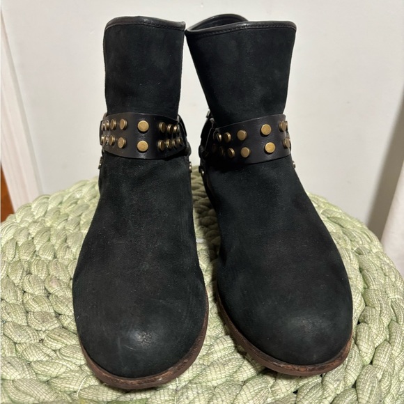 UGG Darling Black Suede Bronze Stud Harness Slip On Ankle Boots - Picture 6 of 10